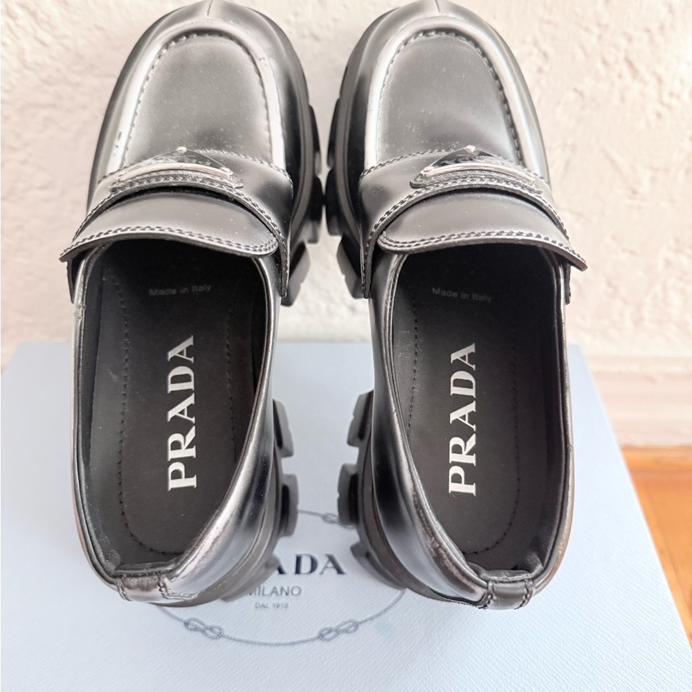 Prada Monolith Brushed Leather Penny Loafer EU36 US6 NWT Chunky Sole - Picture 11 of 14